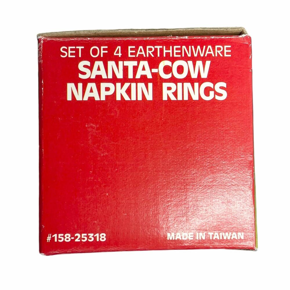 Set of 4 Santa Cow Christmas Napkin Rings holiday dining decorations farmhouse - Picture 3 of 7
